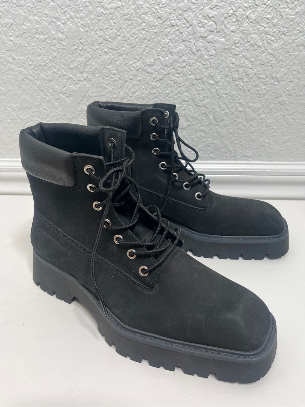 NWT Alexander Wang Women Black Suede Throttle Lace Up Utility Ankle Boot Sz 37